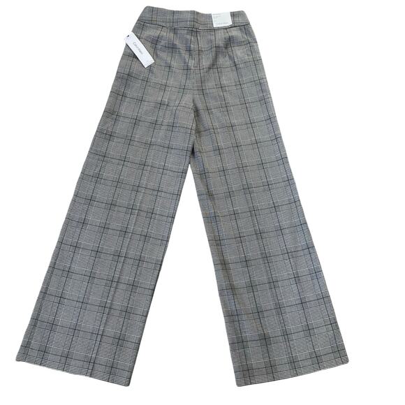 New Calvin Klein Whitney Pant Trousers Sz 8 Grey Black Plaid Pattern Wide Leg - Picture 1 of 8
